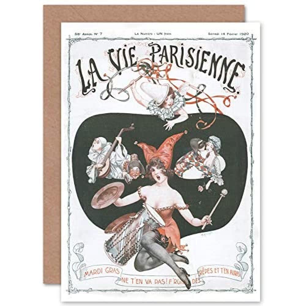 La Vie Parisienne Mardi Gras 1920 Magazine Cover Sealed Greeting Card Plus Envelope Blank inside