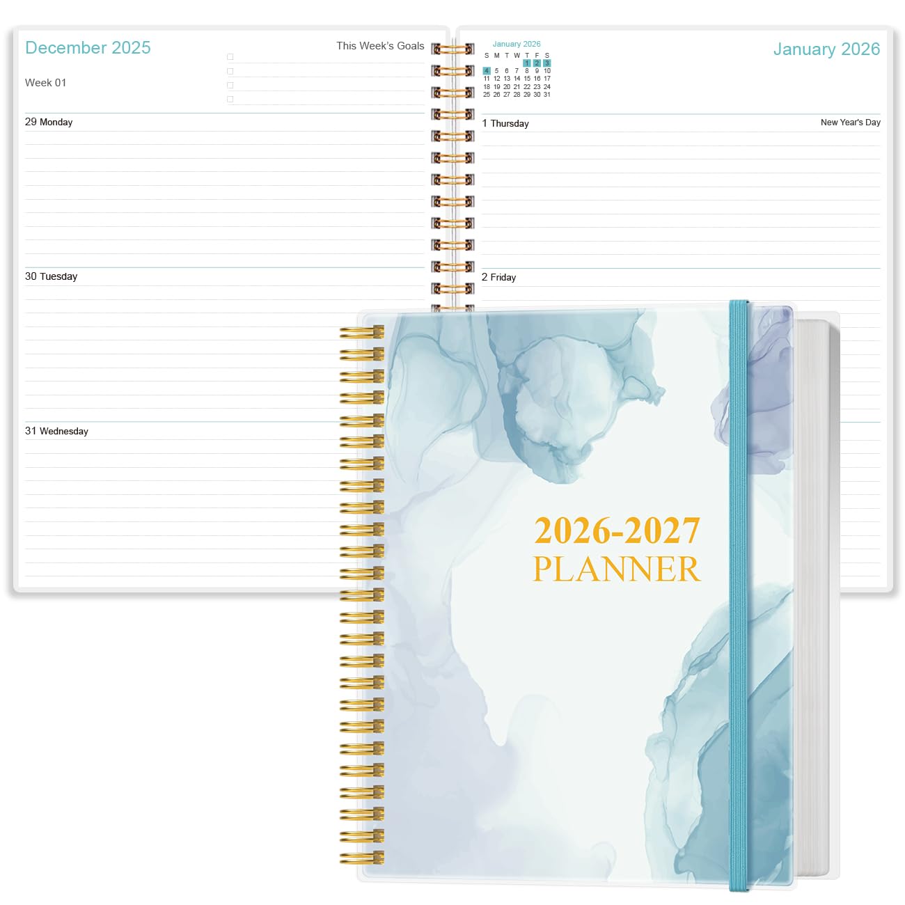 Photo 1 of 2026-2027 Planner - 12 Months Weekly & Monthly Planner from July 2026 - June 2027, Planners 2026-2027 with Elastic Closure, Inner Pocket, 8.5" x 11", Blue WaterColor