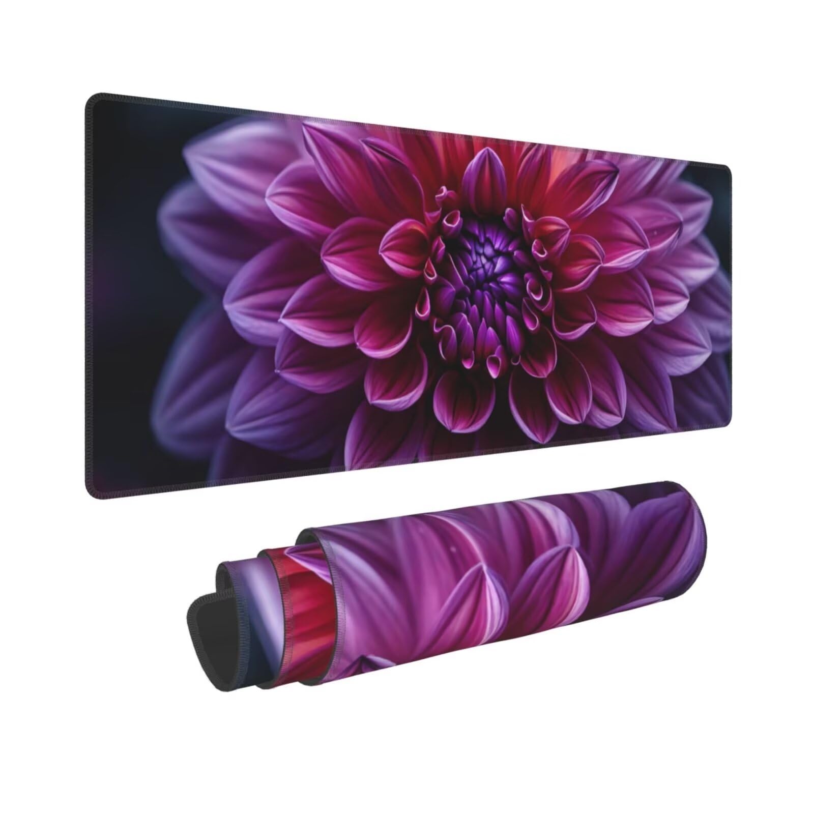 Tappetino Mouse, Tappetino Mouse Gaming Grande XXL 1500x800x3mm Tappetino Scrivania Mouse Pad, Base in Gomma Antiscivolo, Bordi Cuciti,Lavabile, Mousepad per Ufficio e Gaming (Fiori viola) R-764