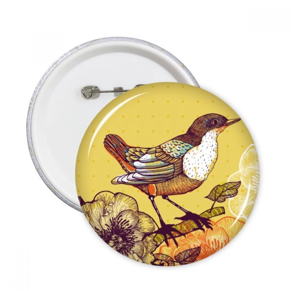 Badge ronde Pins Sketching Fleurs d'oiseaux : Idée Cadeau Décoration