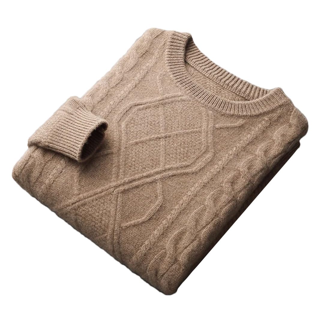 Suéter de lana de cachemira para hombre, cuello redondo, grueso, jacquard, base sólida, cálida, talla grande, chaquetas de punto