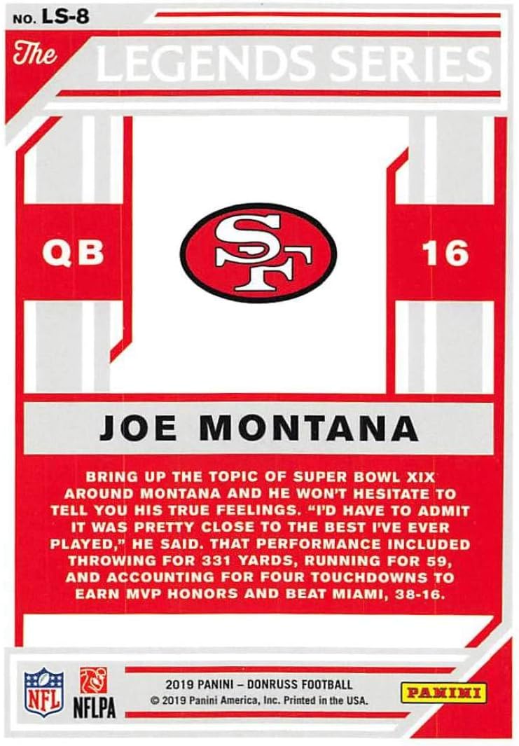 2019 Donruss The Legends Series #8 Joe Montana San Francisco 49ers Football Card