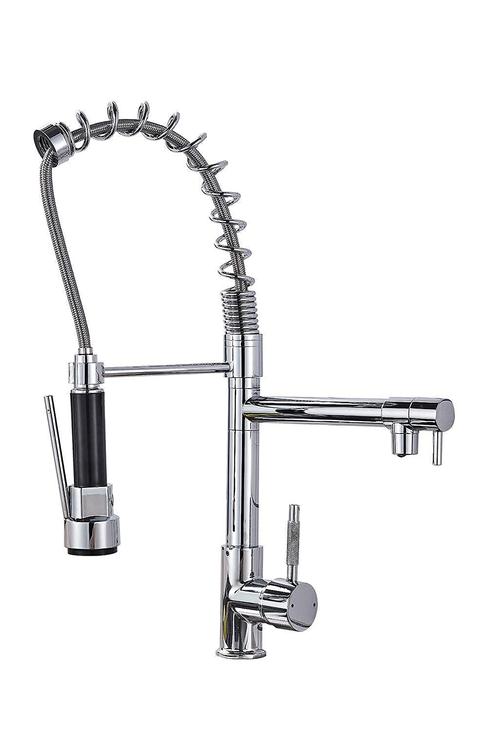 Robinet d'évier de cuisine double bec avec pulvérisateur pivotant à 360 degrés