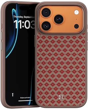 iPhone 17 Pro uyumlu K l f MagSafe  arj  zellikli Benks ArmorPro ArmorGrid Serisi Kevlar Kapak Turuncu
