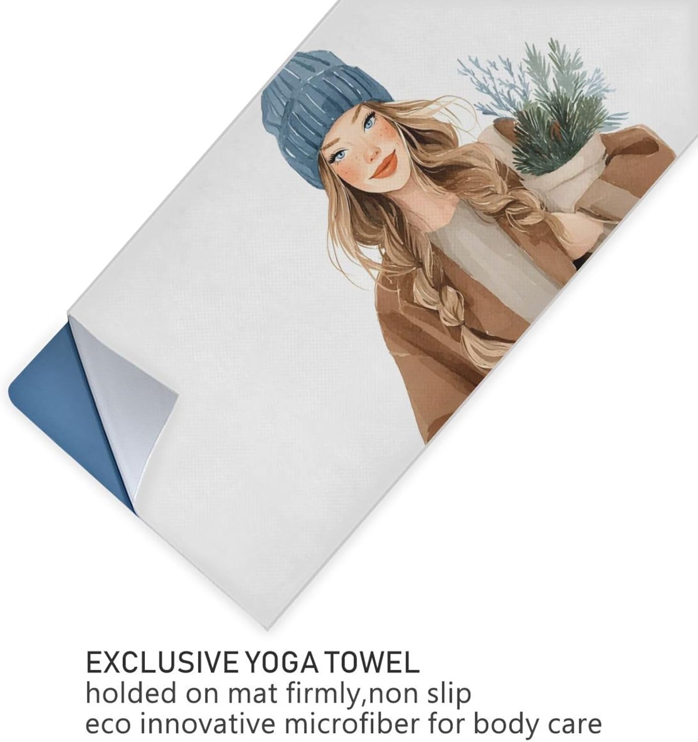 Hot Yoga Towel Woman Plant – Stylish, Non-Slip, Grip Dots, Super Absorbent, 27" x 73" - Yoga Mat Towels for Exercise, Fitness