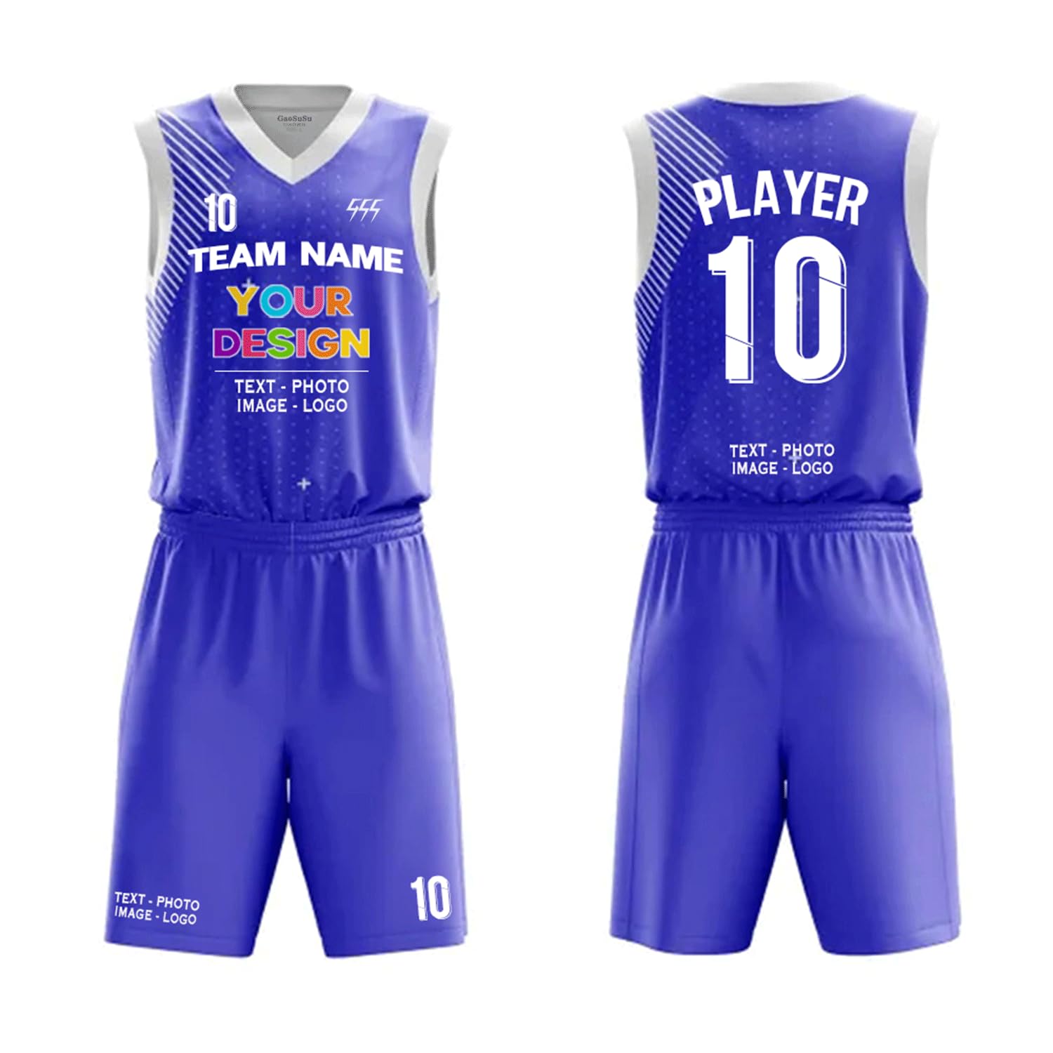 Custom Basketball Sweatsuits for Men Women Personalized V Neck Sport T-Shirt Blue