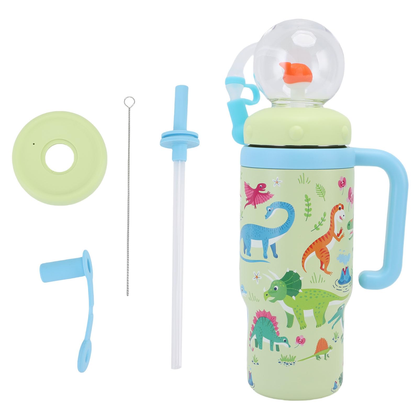 Cryfokt Wal-Brunnenbecher aus Edelstahl für, 710 Ml, Schnabeltasse mit Spritzwassergeschützter, Breiter Öffnung und Ergonomischem Griff für Kleinkinder (GREEN)