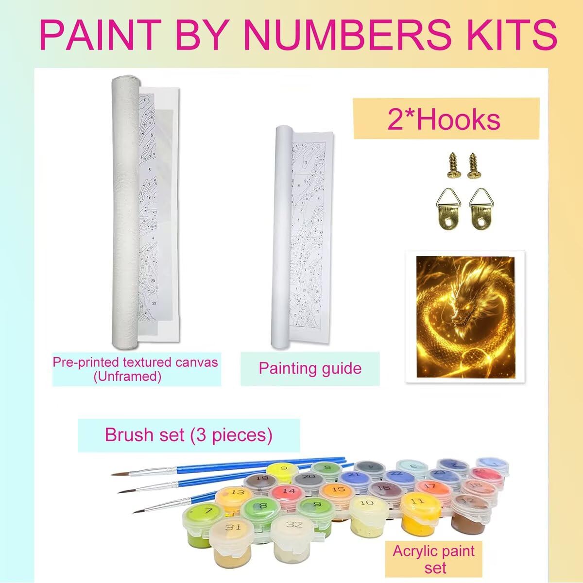Dipingere con i Numeri Drago, Paint by Numbers Adulti Animale, Fai da te Creativi Adulti Quadri da Dipingere Numerati Kit per Decorazione Della Parete di Casa, Regalo 100x135 cm Senza Cornice 41-X