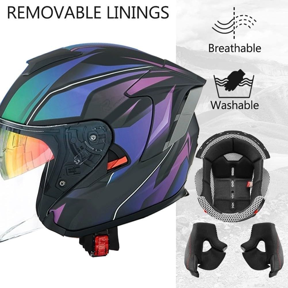 Casco Jet da Moto con Bluetooth Integrato e omologazione ECE/DOT, Casco Jet da Scooter Personalizzato per Donne, Uomini e Adulti con Doppia Visiera F,L=56-57cm