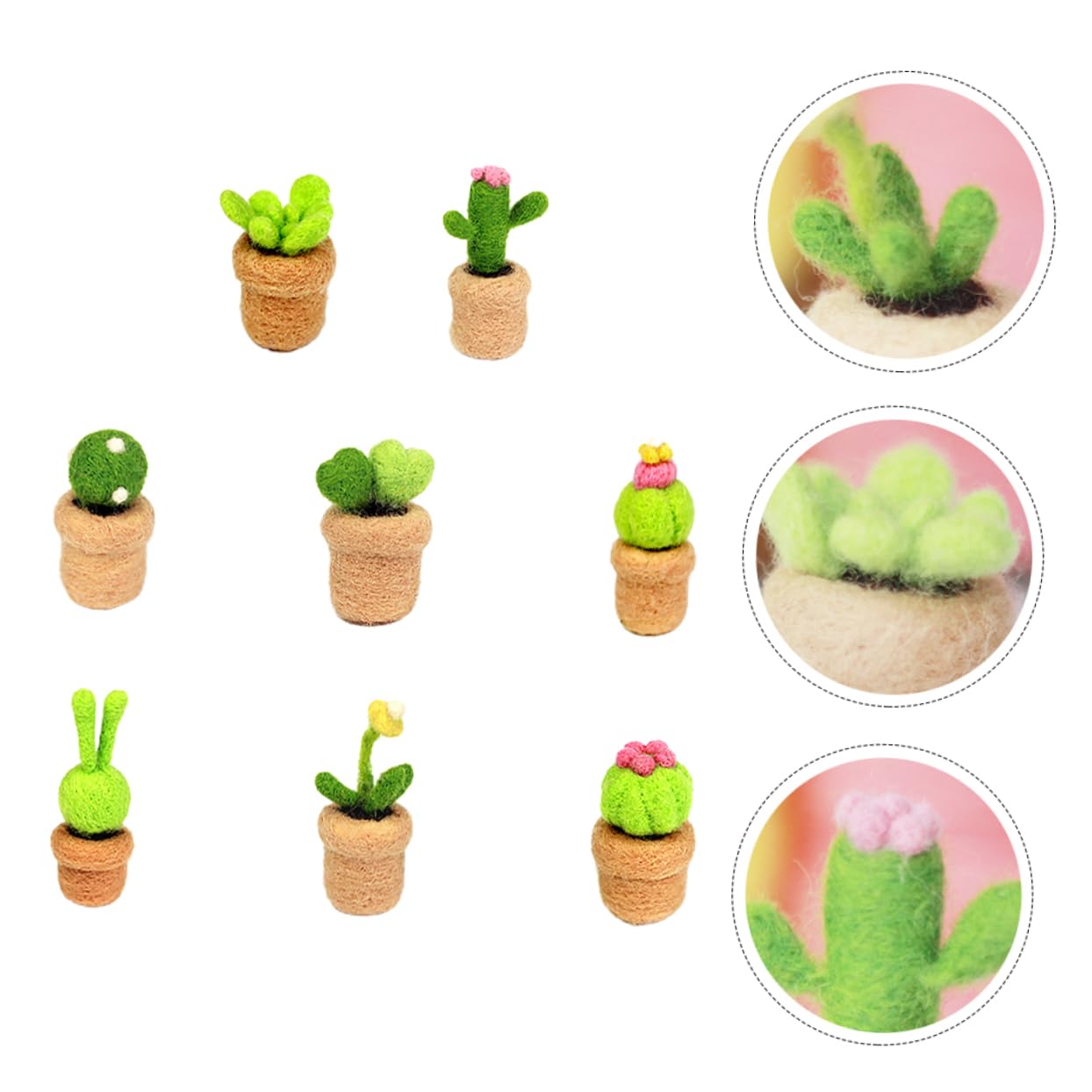 KONTONTY 8Pcs Mini Cactus Needle Felt Kit Wool Felting Decoration for Beginners Crafting Materials for Unique Ornaments and Home Decor Fun and Easy to Use
