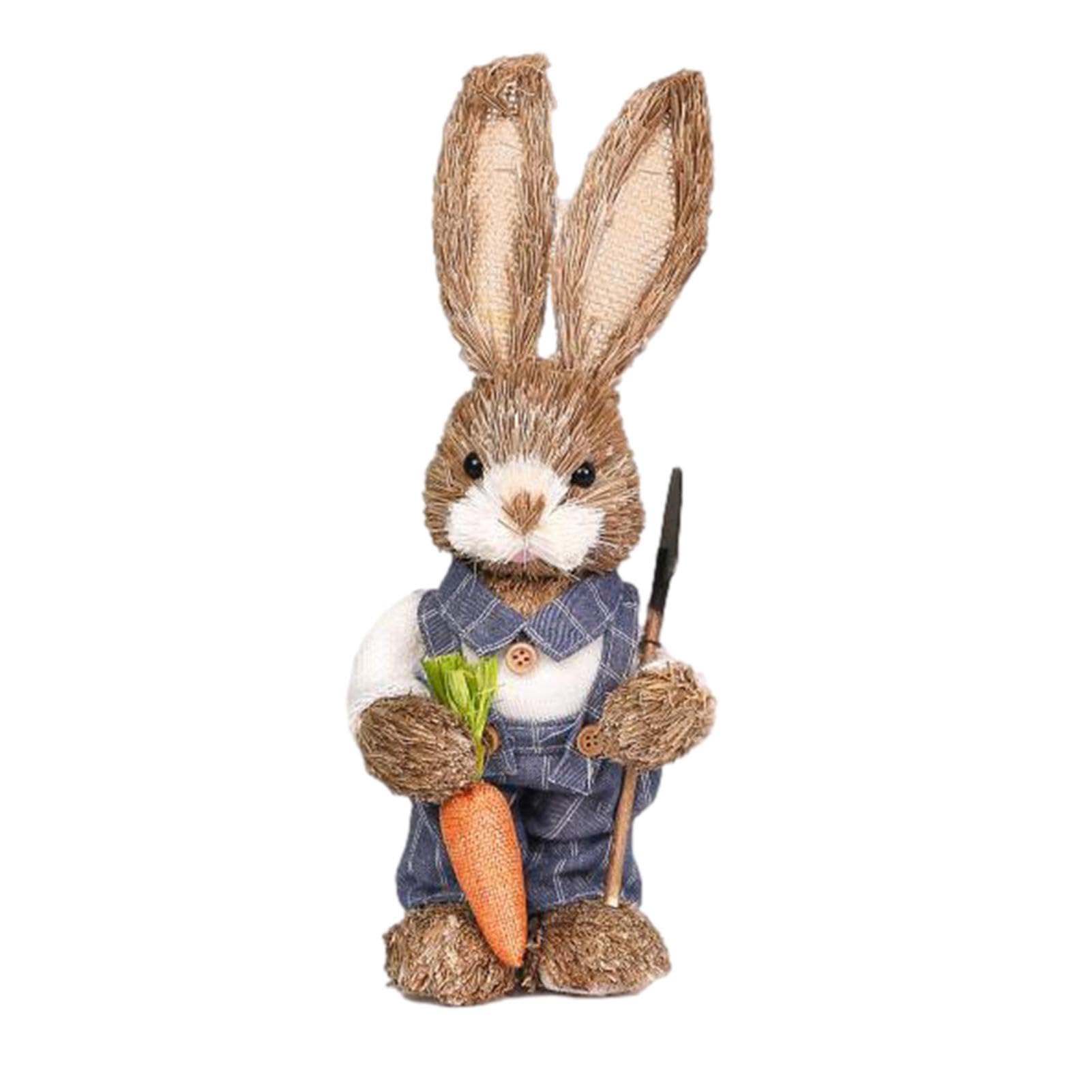 Easter Bunny Figurines Easter Decorations Tabletop Standing Bunny Sculpture Desktop Straw Bunny Decoration Easter Standing Bunny Statue Fadeless Ornament For Favors Cute Animal Decoration