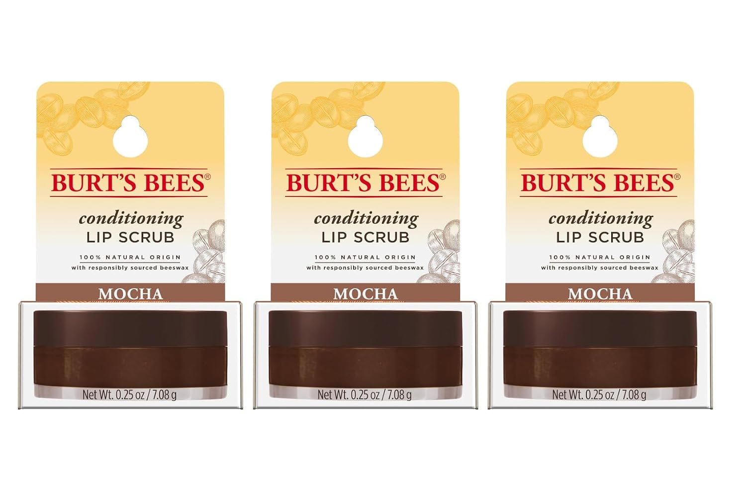 Burt’s Bees Conditioning Coffee Grounds Lip Scrub Natural Origin, 0.25 oz/7.08g- 3 Jars