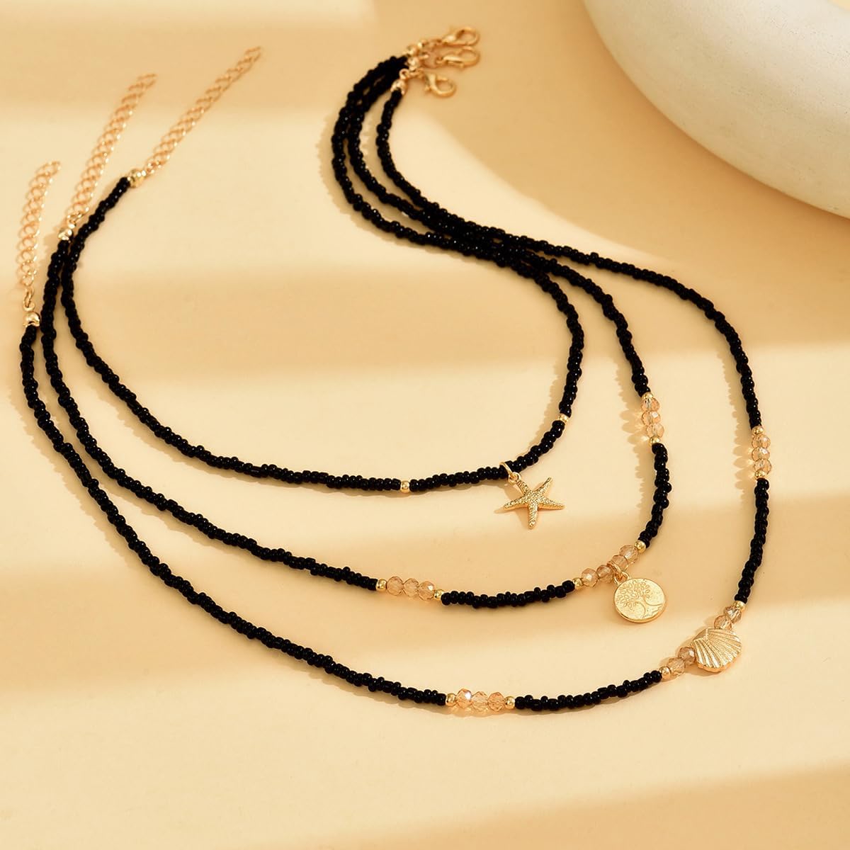 Layered Starfish Beaded Necklace For Women Boho Rainbow Rice Beads Necklace Adjustable Beaded Star Pendant Collarbone Chain Summer Beach Vacation Jewelry For Women - Image 7