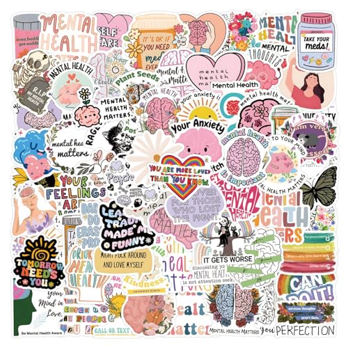 100 PCS Mental Health Matters Stickers Pack for Journals, Laptops, Water Bottles, Therapist Office Decor, Counselor Office Must Haves, Positive Quote Decals for Awareness (Mental Health)