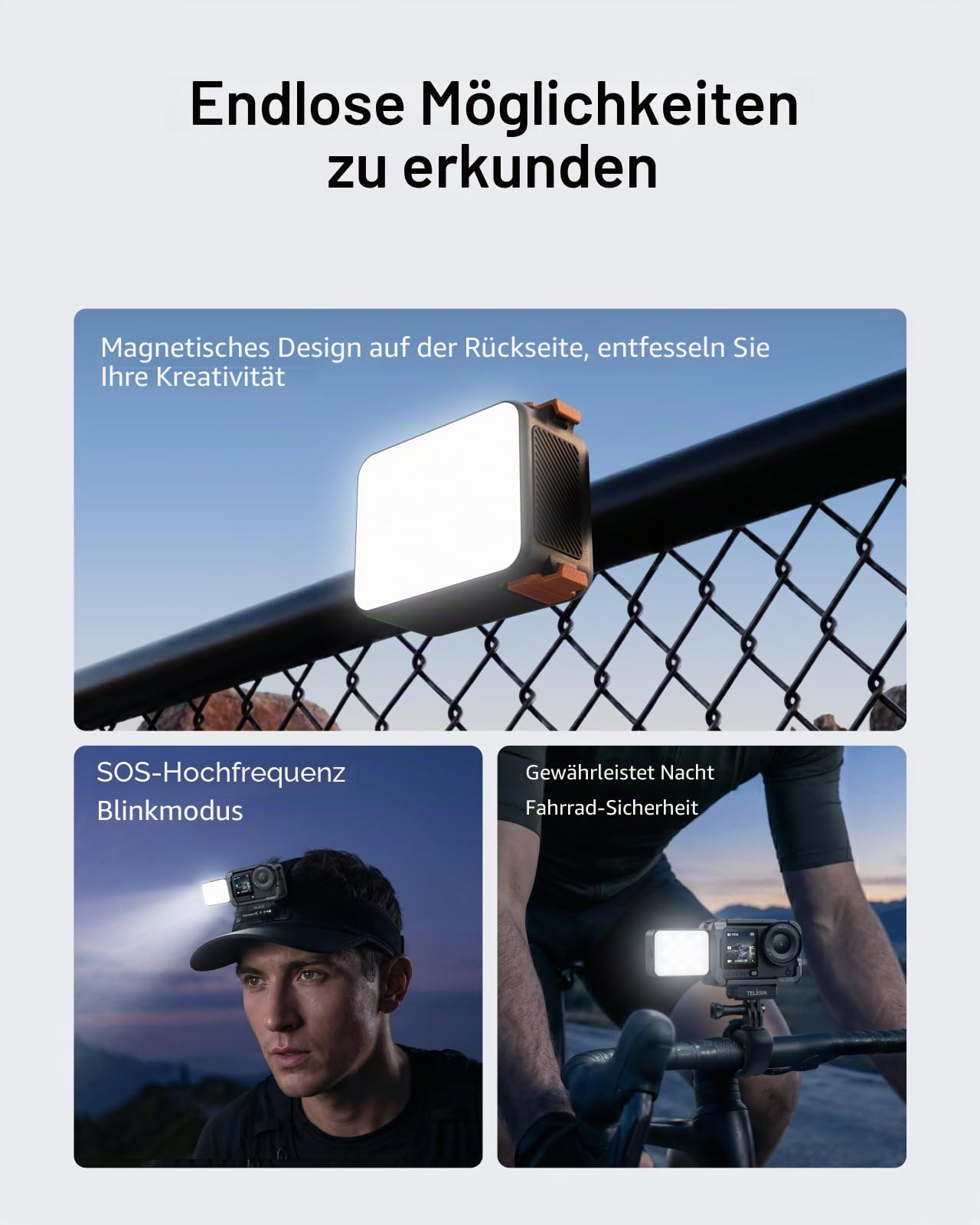 TELESIN Magnetische LED-Lampe für DJI Osmo Action 6 & Osmo Nano, CRI95+ Tragbares Fülllicht, 3000K–6000K, 5 Helligkeitsstufen, IPX5 wasserdicht, über 10 Stunden Betriebszeit, Vlogging-Licht