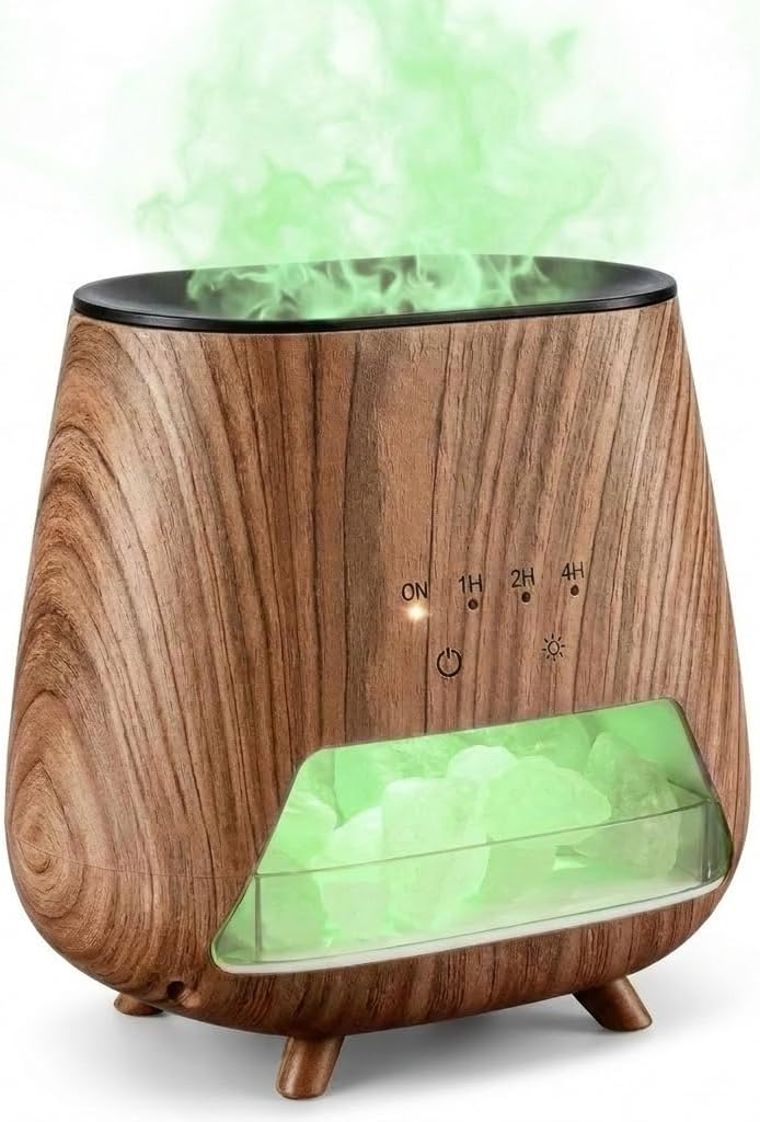 Aroma Diffuser & Cool Mist Diffuser with Salt Lamp, 200ml with Ambient Light, Auto-Off, Quiet for Bedroom Office Yoga (Green Light)