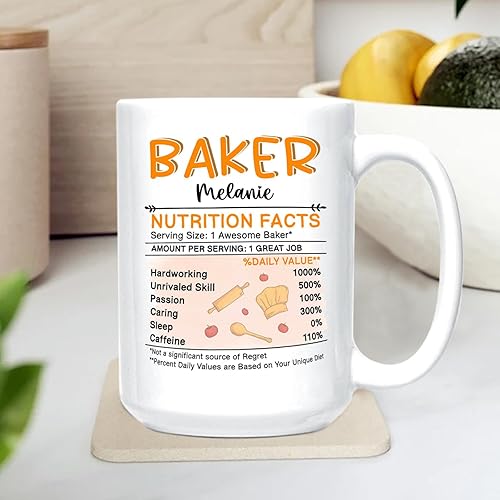 Miniatura 4 de Baker Nutrition Facts - Taza de café blanca de 11 onzas y 15 onzas, taza de té de cerámica personalizada para hornear, regalos para Navidad, taza de