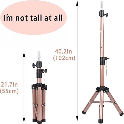 Miniatura 2 de Trípode de peluca rosa para entrenamiento de peluquería de cosmetología, trípode de cabeza de maniquí ajustable y soporte de cabeza de peluca