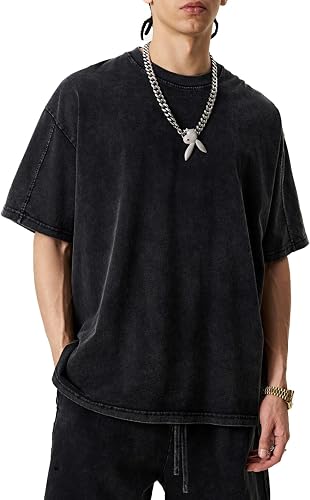 KEEPSHOWING Men's Vintage Oversized Acid Wash T-Shirts Heavyweight Cotton Washed