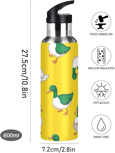 Miniatura 9 de Insulated Water Bottle 20 Oz, BPA-Free Sports Water Bottle with Straw for Gym Outdoor Travel School, Green White Ducks Yellow
