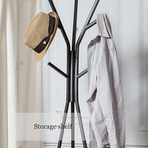 Cjmm Coat Rack, Free Standing Coat Rack With Shelf, Hat Rack And Bag Storage Rack, Modern Tree Coat, Stand Rack For Bedroom & Living Room,17.72" Wx17.72 Dx70.87 H (Black) #TOP3
