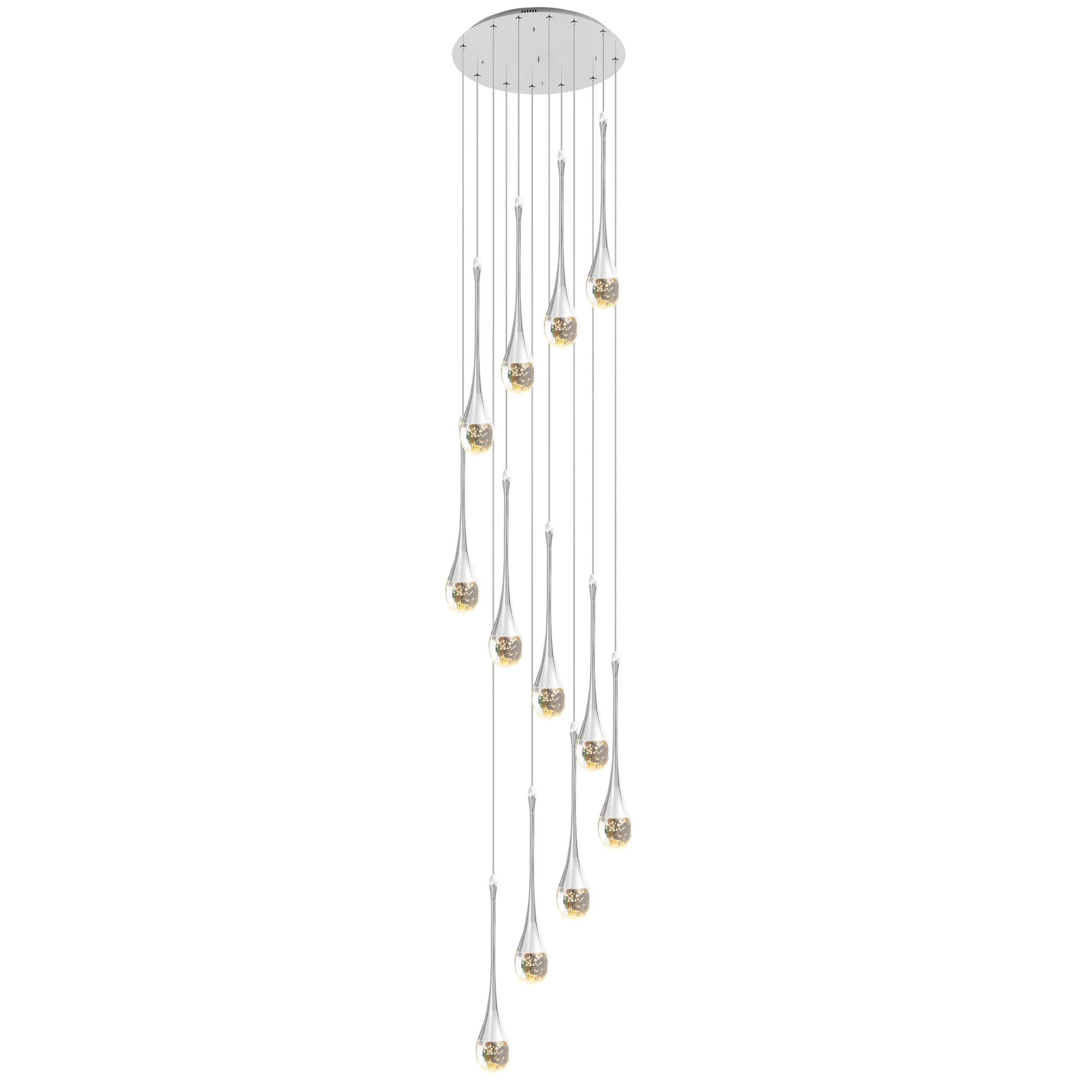 FYZDLAOR 12-Light Crystal Chandeliers LED 3CCT Dimmable Raindrop Spiral Pendant Lights High Ceiling Dome Chandelier for Foyer Entryway Staircase Lighting Fixture