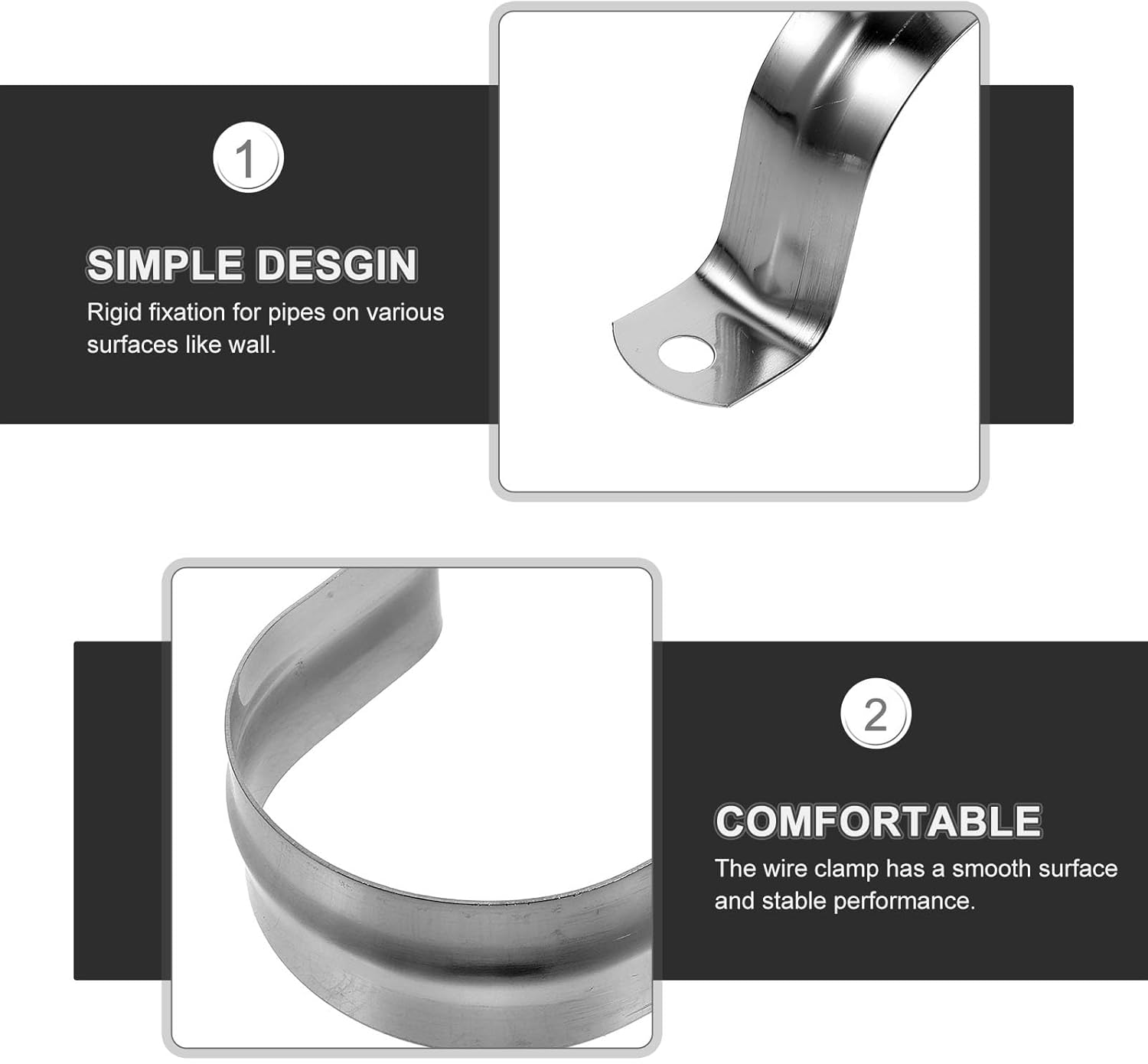 jojofuny 100pcs 304 Stainless Steel U-type Tube Tension Clamps Metal U Brackets Heavy Duty Wire Strap Clips for Pipe and Cord Installation