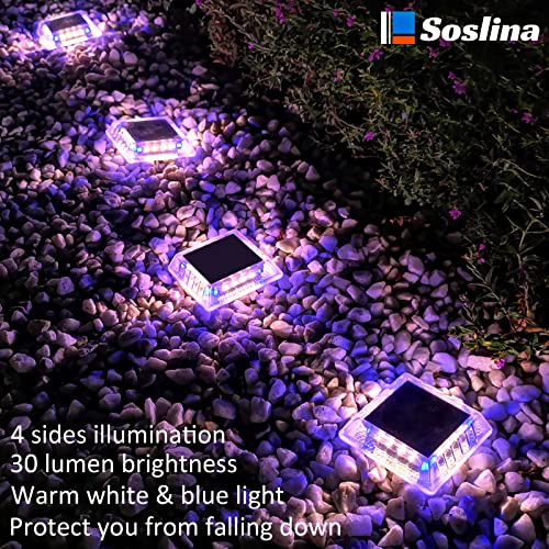 Soslina Solar Deck Lights Outdoor 4 Pack Solar Step Lights Ip68 Waterproof Solar Powered Driveway Lights Solar Step Lights For Garden Sidewalk Runway Fence Patio Pathway Dock (2700K Warm White & Blue) #TOP1