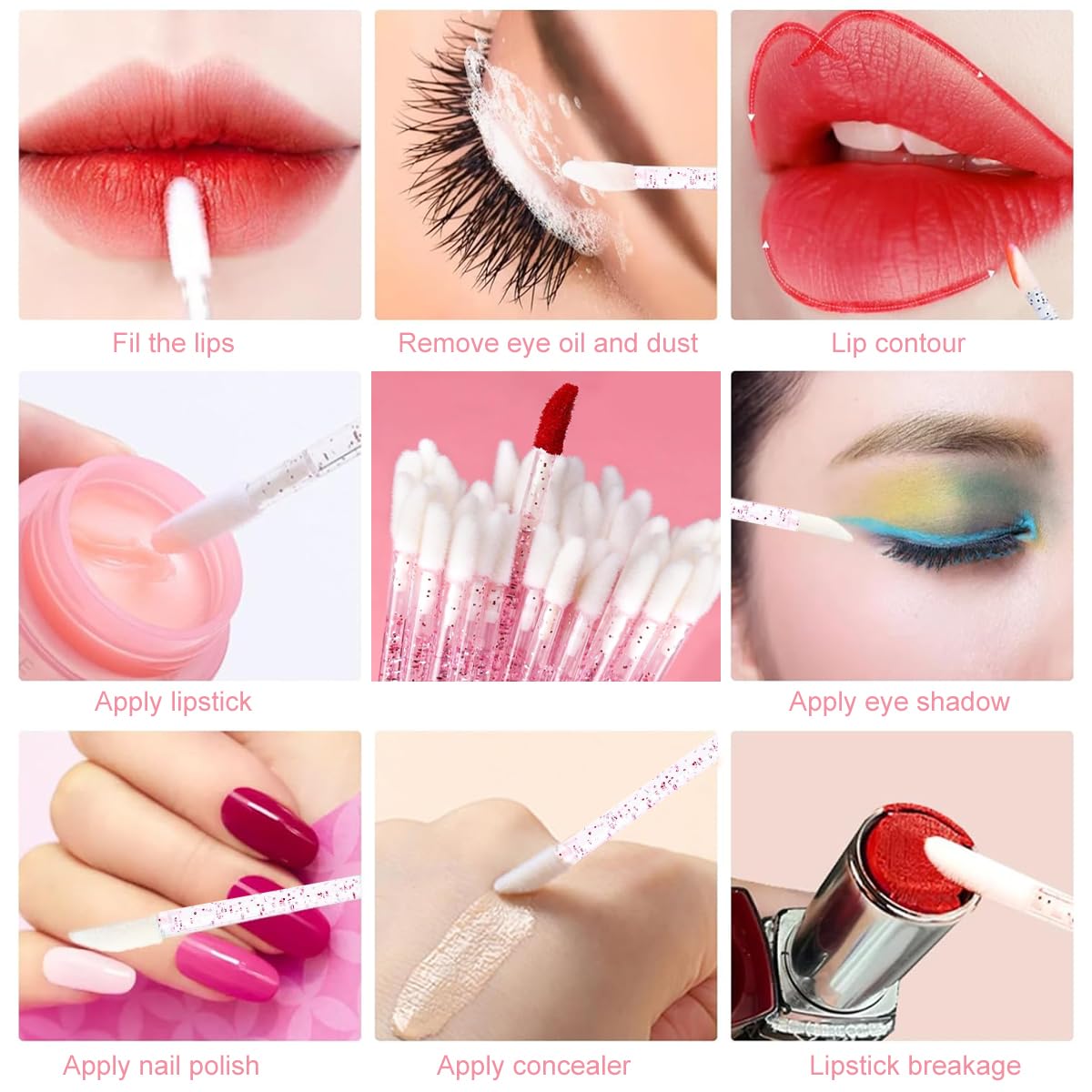 MAYCREATE® Set di 310 strumenti per il trucco con custodia, kit di accessori di bellezza rosa con 100 pennelli per labbra, 100 micro tamponi, 80 pennelli per mascara e 30 applicatori per ombretto a