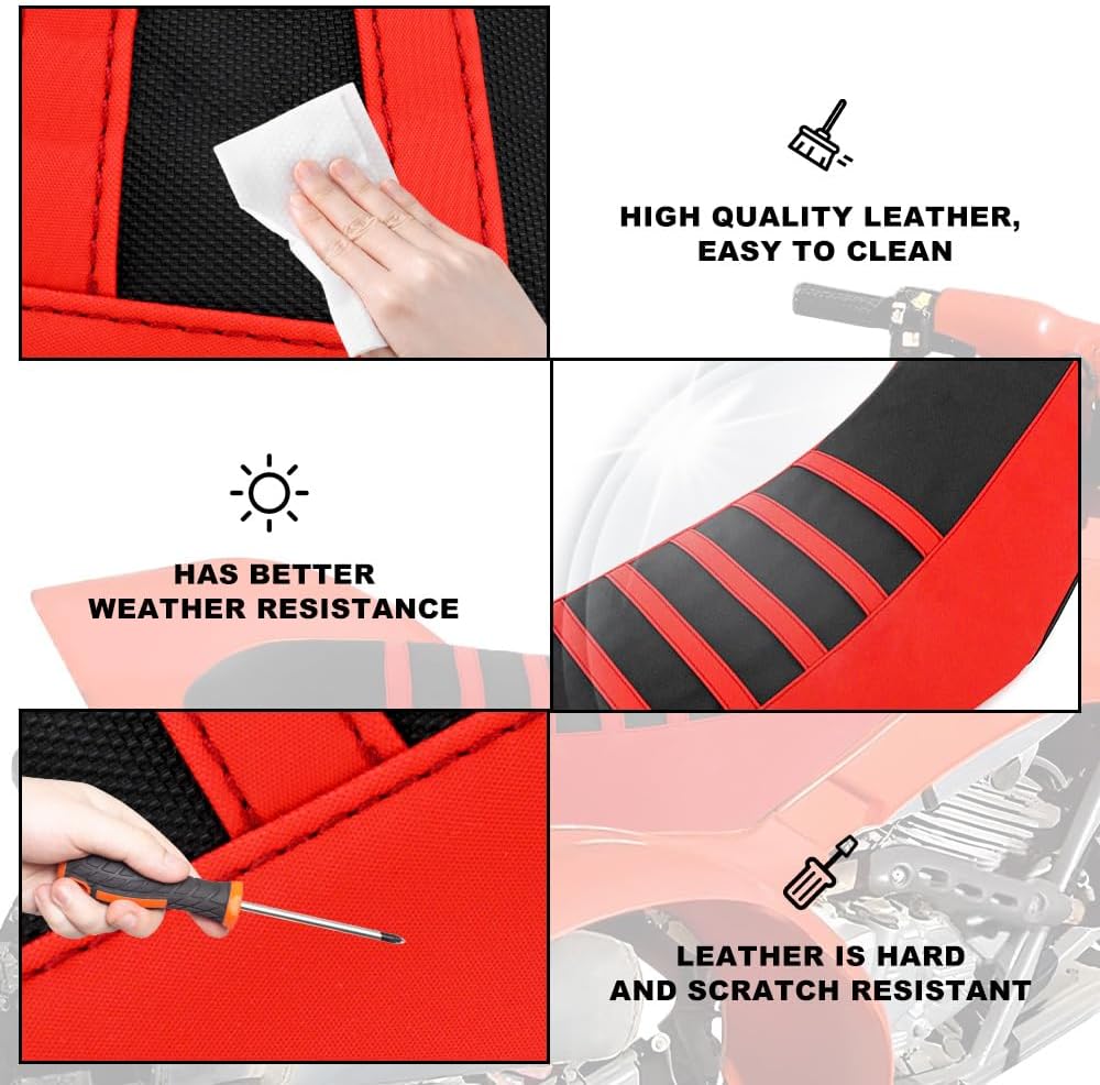 Seat Cover Soft Non-Slip Gripper Stripe Leather Seat Cushion Cover Fit for TRX 300 EX Sportrax 1993-2006 (Red)