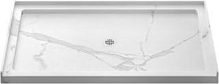 60 in. L x 32 in. W x 4 in. H Shower Pan, Single Threshold Shower Base with Center Drain, Shower Pan Base with Slip Resistant Textured Surface, Marble White, Shower Drain Cover Included