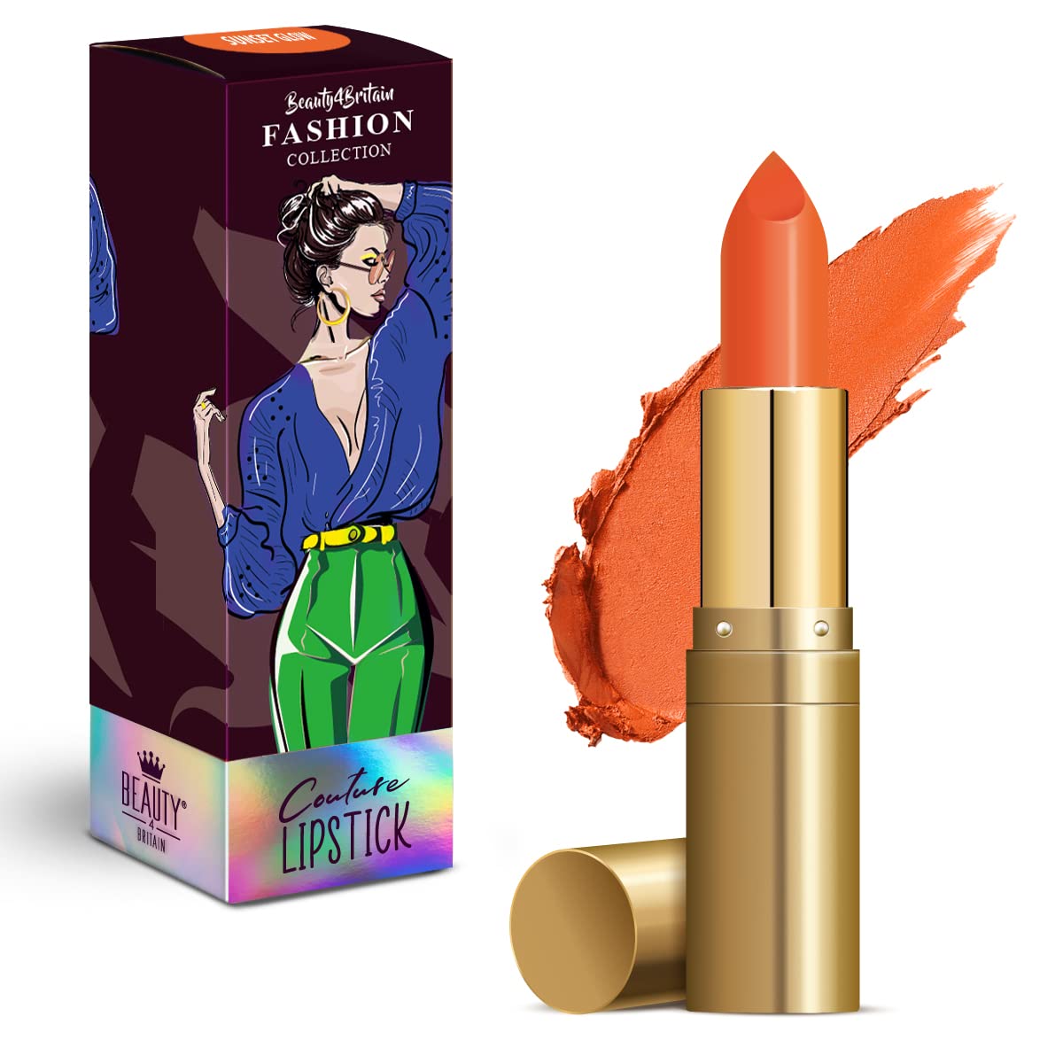 Beauty4Britain Lipstick Semi-Gloss Couture Lipstick High Coverage Strong Pigments Individually Packed Nude Red Coral Brown Shades (Sunset Glow)