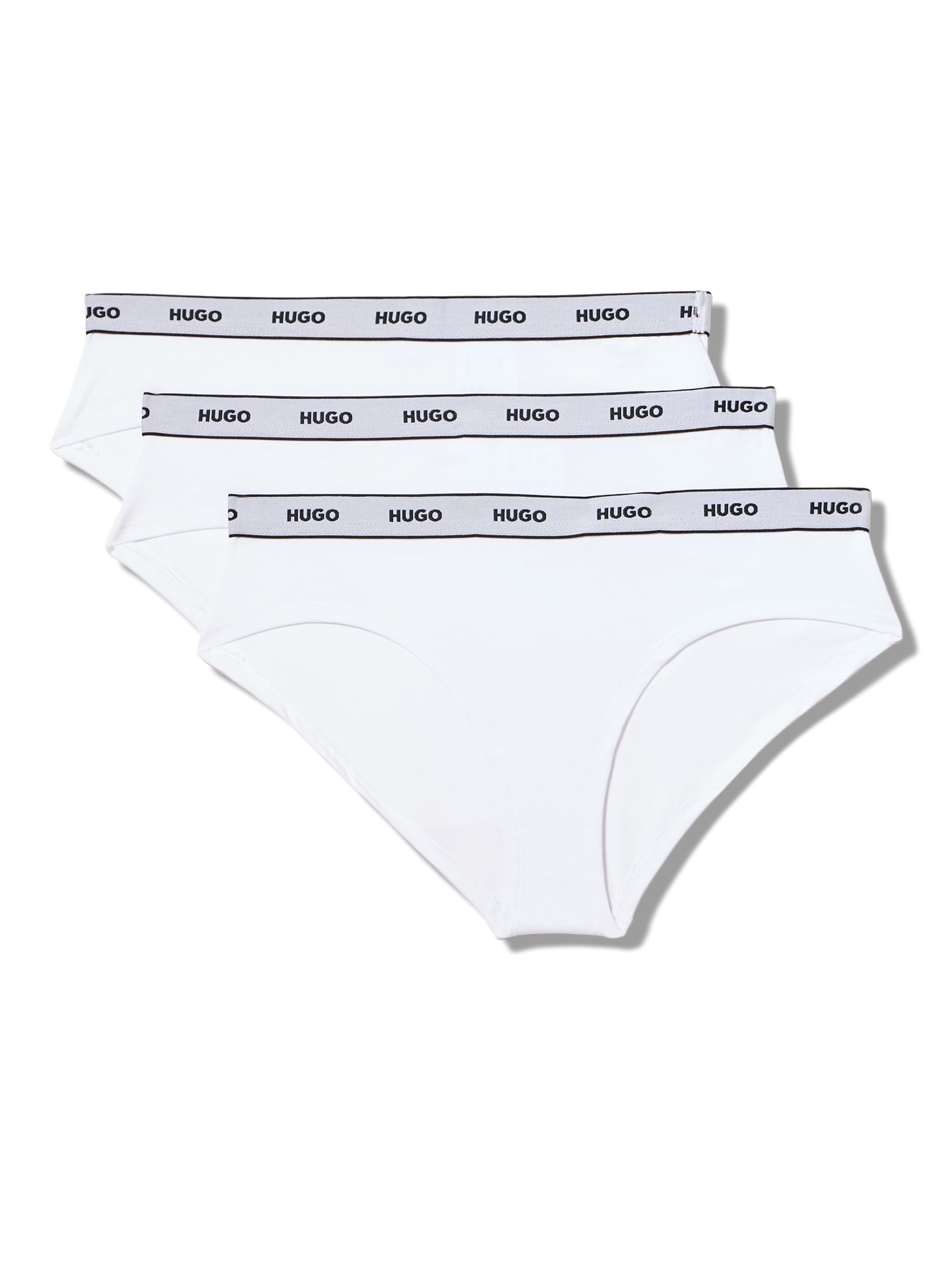 HUGO Women's 3-Pack Repeat Logo Cotton Stretch Briefs, Cloud Dancer, M