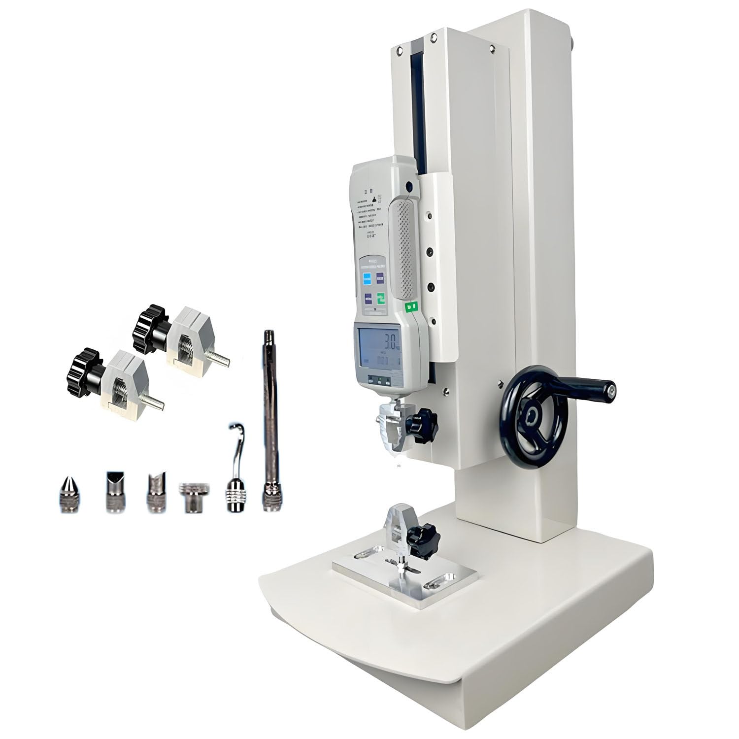 GLBMXDD Hand Crank Vertical Tensile Test Bench, Tensile Compression Testing Machine,10-2000n Digital Force Test Bench, with 5 Fixtures, Travel 0-220mm,For Laboratory Tension Testing 500N