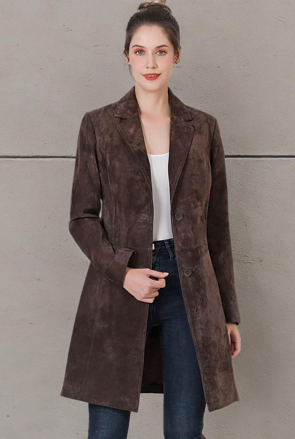 BGSD Women Mary Suede Leather Long Walking Coat (Also available in Plus Size & Petite)