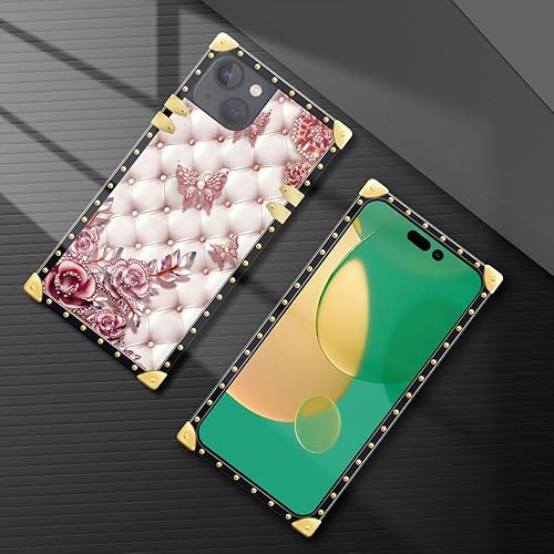 Miniatura 3 de Yuning419 Funda compatible con iPhone 15 Plus, diseño de diamantes de mariposa, para niñas y mujeres, decoración de lujo, cuadrada, suave, TPU a