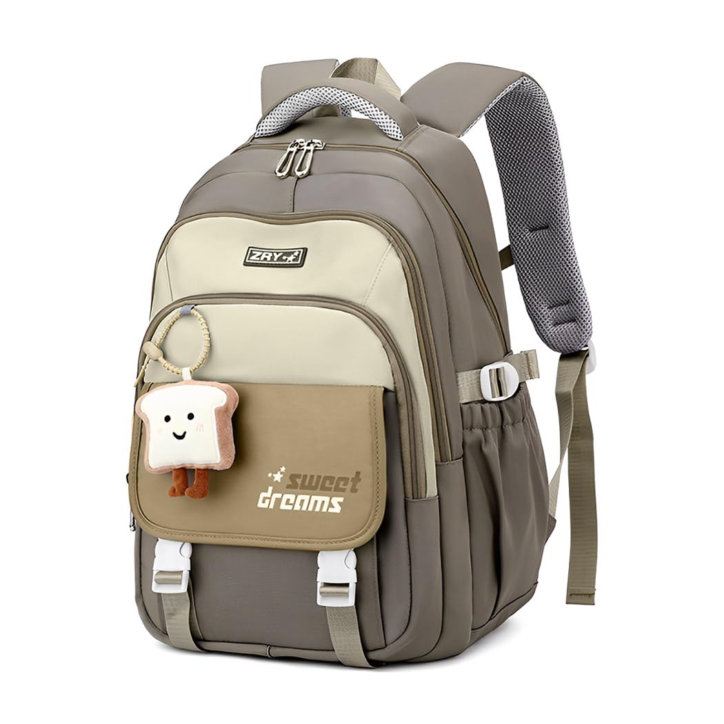 School Backpack Multi Compartment Schoolgirls Backpack Khaki Cute Cartoon Casual Travel Padded Shoulder Strap Students Book Bag Carry-on Children's Day Gift-image-19
