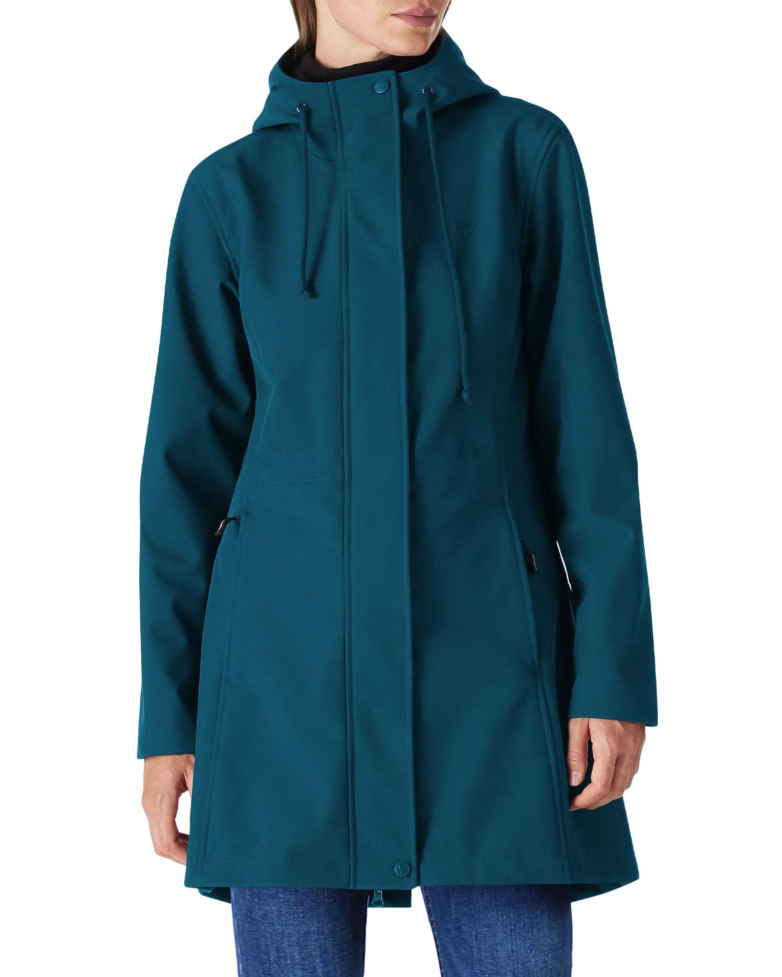 Outdoor Ventures Womens Lightweight Waterproof Fleece Lined Hooded Softshell Rain Jacket Warm Windbreaker Long Coat