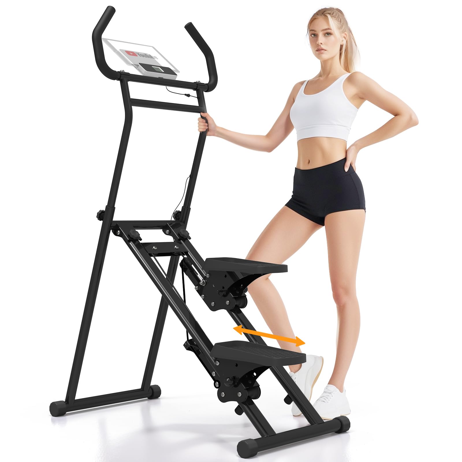 MACYO Stair Stepper for Home Workout - Full-Size Foot Pedals with Tablet Holder, Foldable Stepping Climbers, Easy Assembly, Compact Design for Cardio & Leg Training (Black)