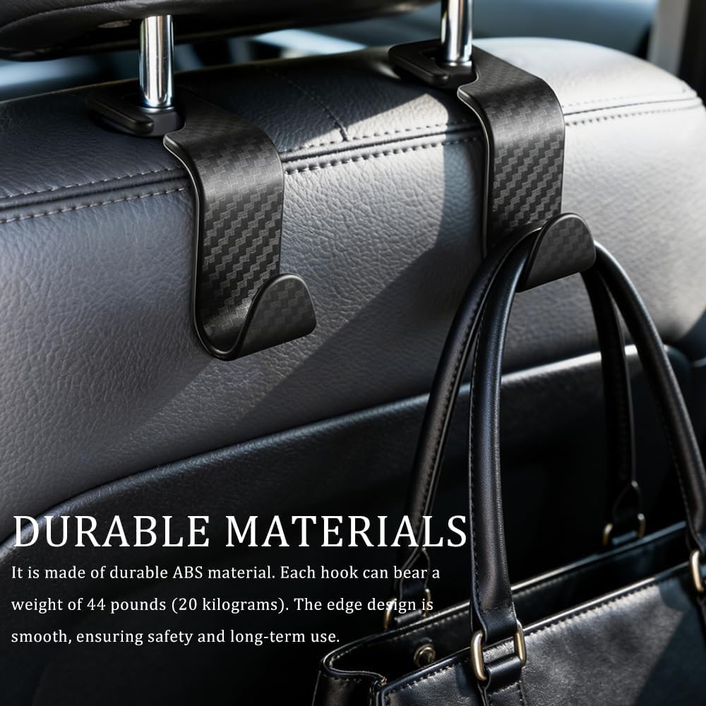 2PCS Car Back Seat Headrest Hooks, Purse Holder for Car, Auto Seat Hook Hangers Storage Organizer, Car Carbon Fiber Back Seat Hook Storage Organizer Hanger for Purse Handbag Coat (2PCS) image 4
