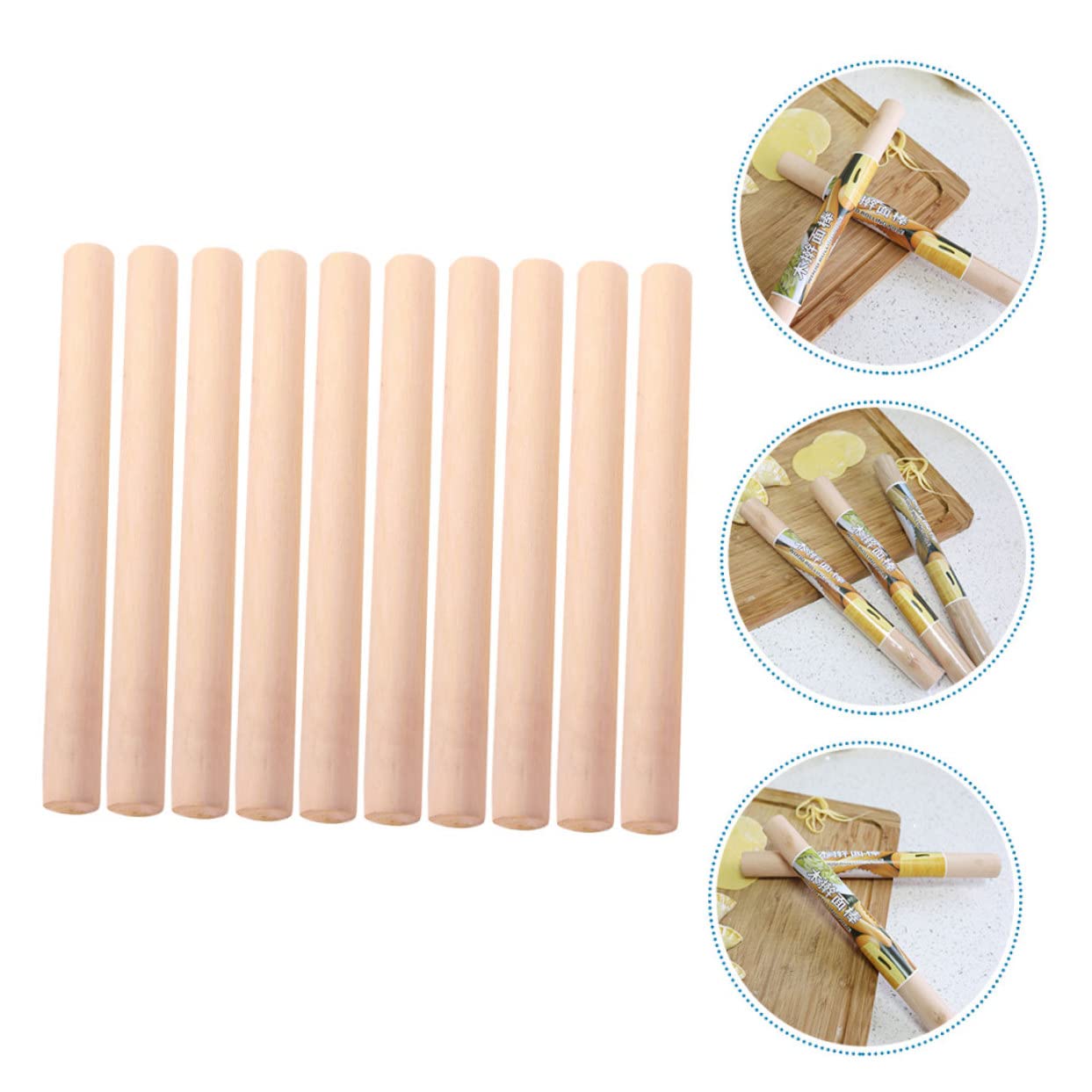 Rodillo de Masa de Madera 10piezas para Pastelería Superficie Lisa y Resistente, Adecuado para Amasar Masa de Hojaldre y Galletas en Cocina