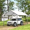 Grezone 10 x 20ft Heavy Duty Carport,Portable Car Tent Garage,All Season UV Resistant Car Canopy for Auto,Truck,Boat,Car (White)