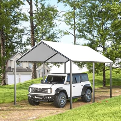 Grezone 10 x 20ft Heavy Duty Carport,Portable Car Tent Garage,All Season UV Resistant Car Canopy for Auto,Truck,Boat,Car (White)