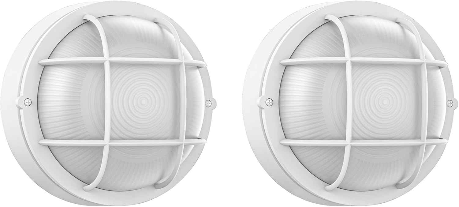 2 Pack 8" Bulkhead LED Light-White Round Nautical Lights 8" LED Sauna Light Fixture 3000K,1500 LM,15W Nautical Bulkhead Outdoor Light White Round