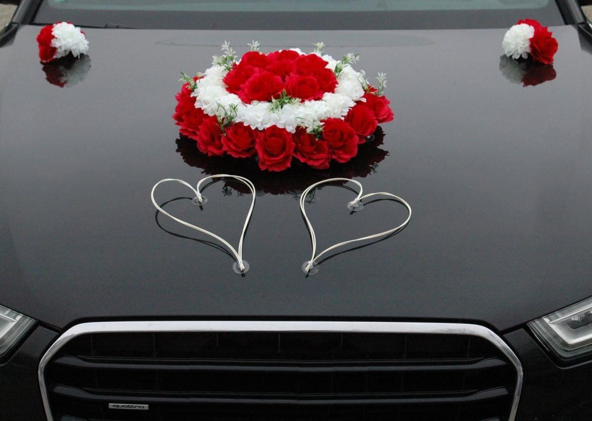 DEKORATIVER SCHMUCK Braut Paar Rose Deko Dekoration Autoschmuck Hochzeit Car Auto Wedding Deko Girlande PKW ®Auto-schmuck (Rot)