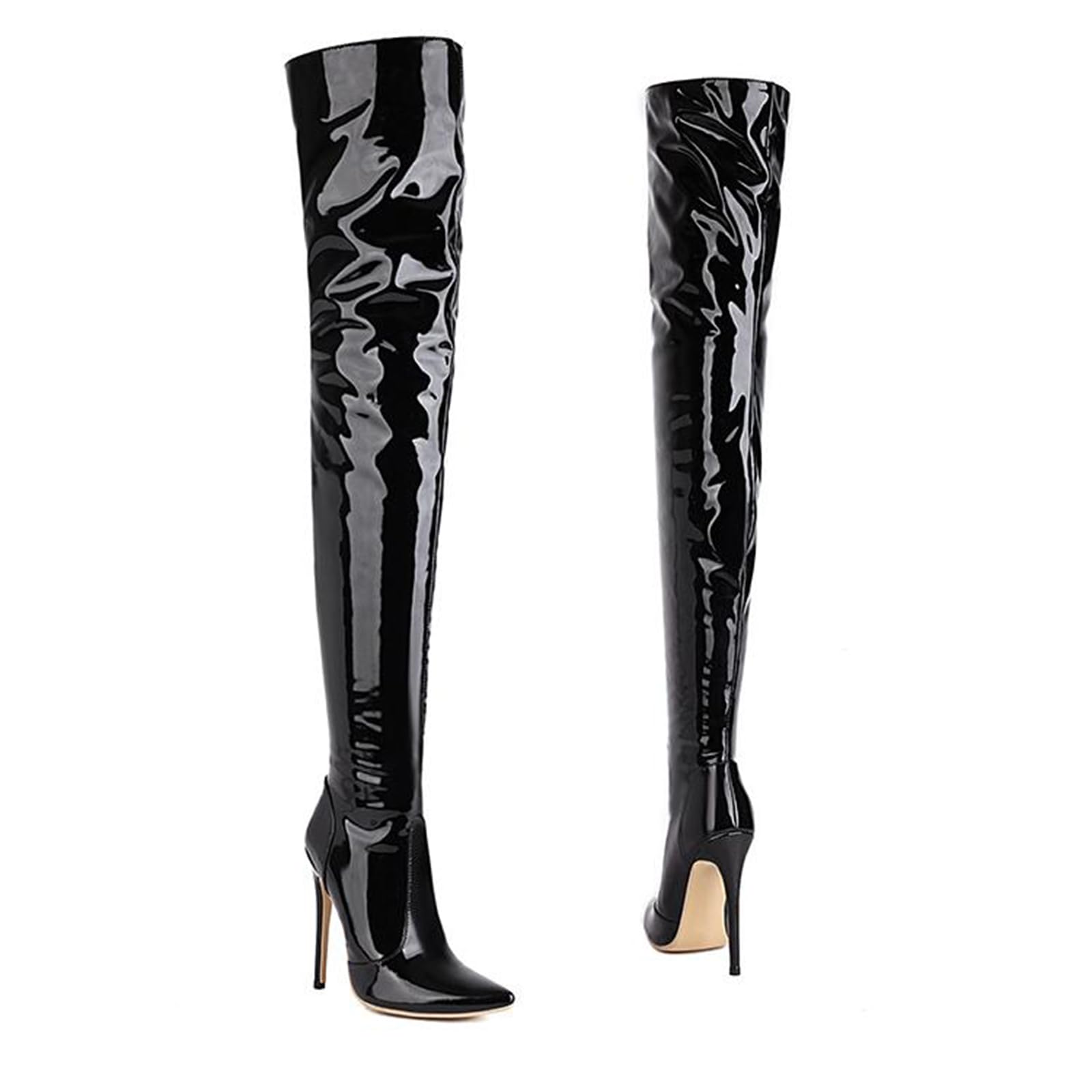 12.5CM Super Long Boots in Pelle di Vernice sopra Il Ginocchio Stivali Lunghi Tubo Stiletto Sexy Tacco Pole Dance Stivali in Pelle Lucida