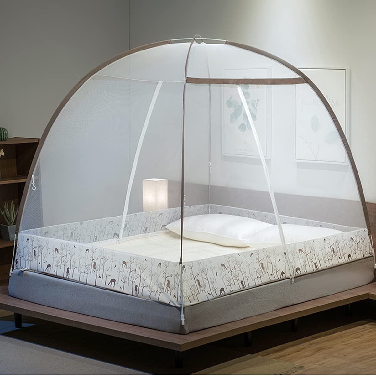 GJMSSMY Mosquito Net Bed, Folding Mosquito Net Door Tent, Pop-Up Mosquito Net for Double Bed, Insect Fly Screen Curtain for Camping Travel Home Outdoor,Brown,for 1.2m Bed