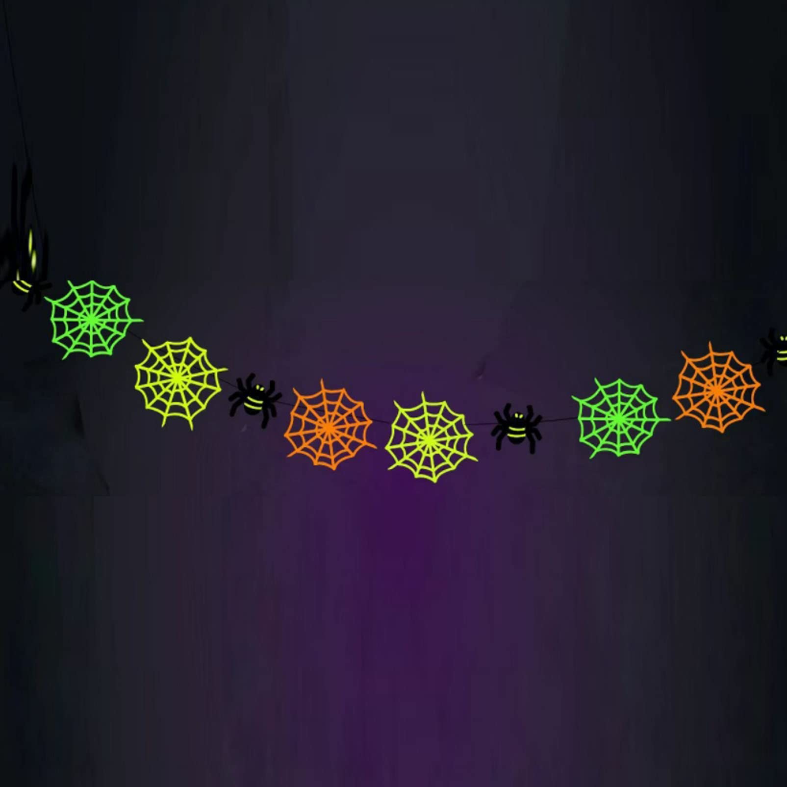 Neon Glow Glitter Spiderweb Garland Sign Halloween Party Decorations,Halloween Spider Banner Spider Web Hanging Banner Decor