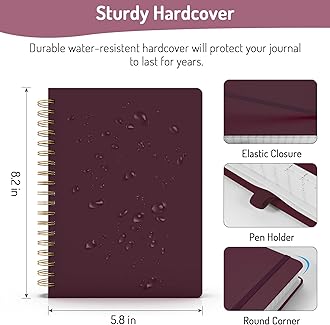 Forvencer Lined Spiral Journal Notebook with 300 Numbered Pages, A5 Thick Journals for Writing with 100GSM Paper, Hardcover Notebooks with Contents for Work, School, Women, Men, Burgundy