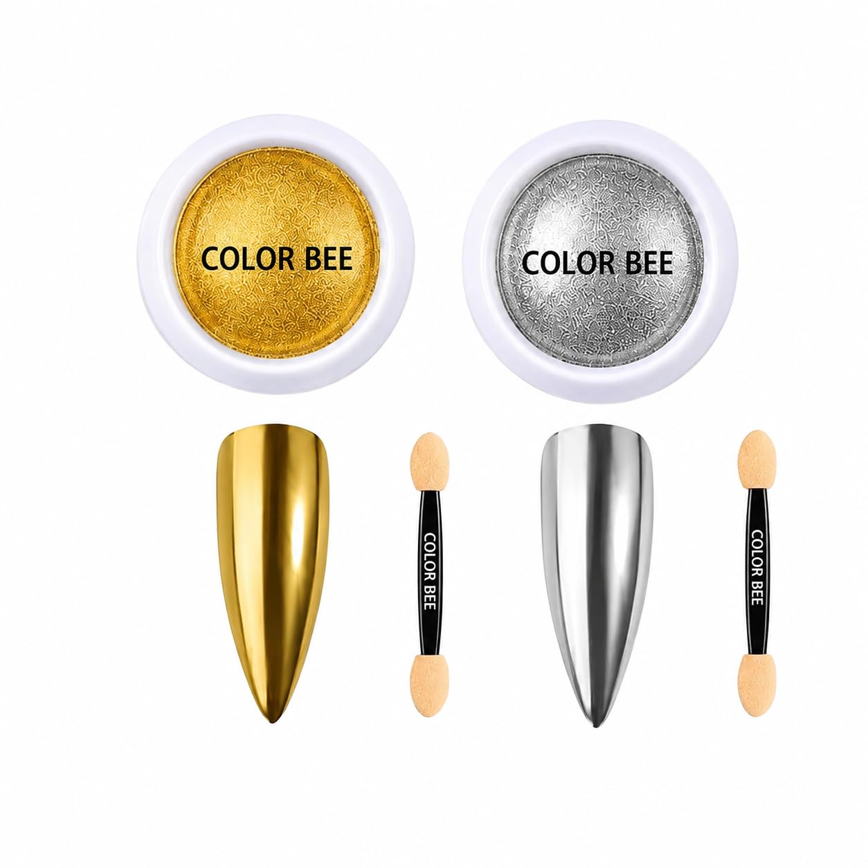 gold & silver chrome nail powder set, 2 pcs 3d holographic reflective glitter metallic mirror effect nail art pigment powder for gel polish, chrome nails, manicure, nail art & diy salon use